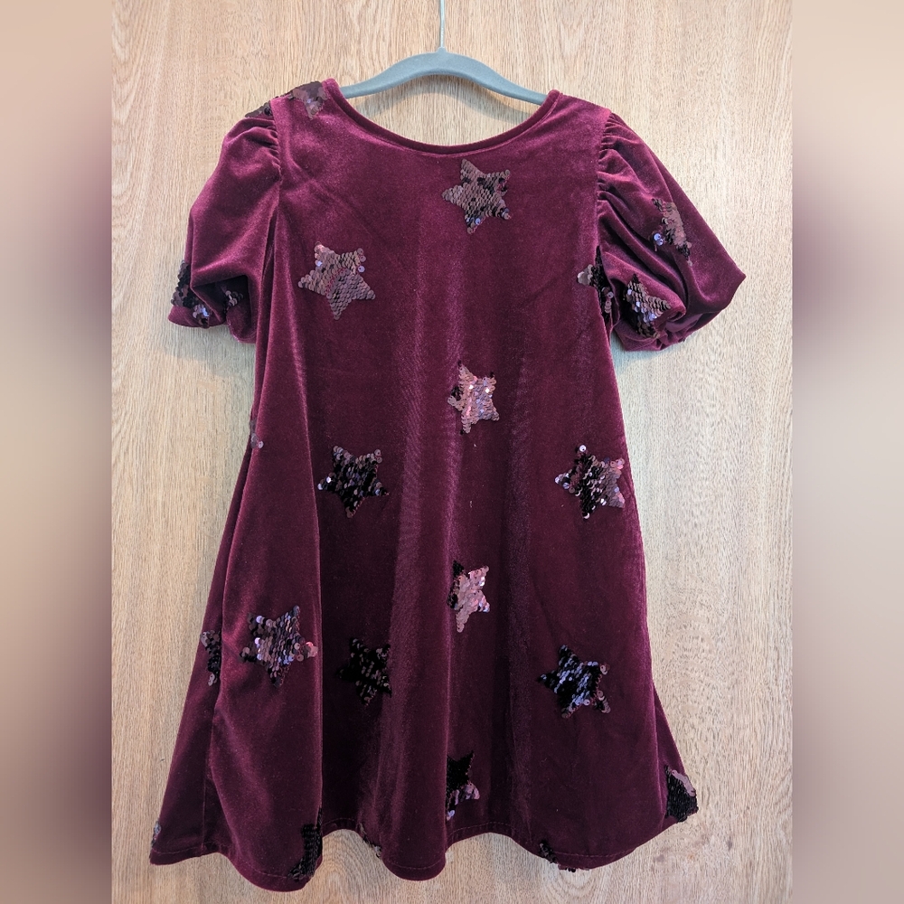 Cat & Jack Maroon Velvet Dress with Sequin Star